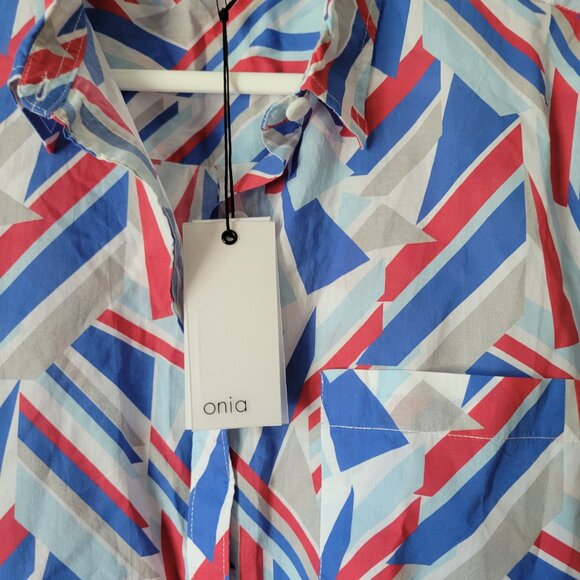 Onia Swim Cover-Up Women's Medium Jesse Nautical Geo Button Up w Pocket NWT - Picture 3 of 5